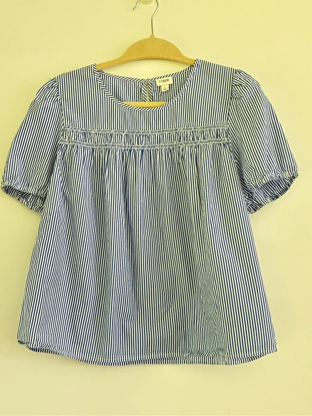 J Crew Striped Puff-Sleeve Blouse in Navy and White Sm